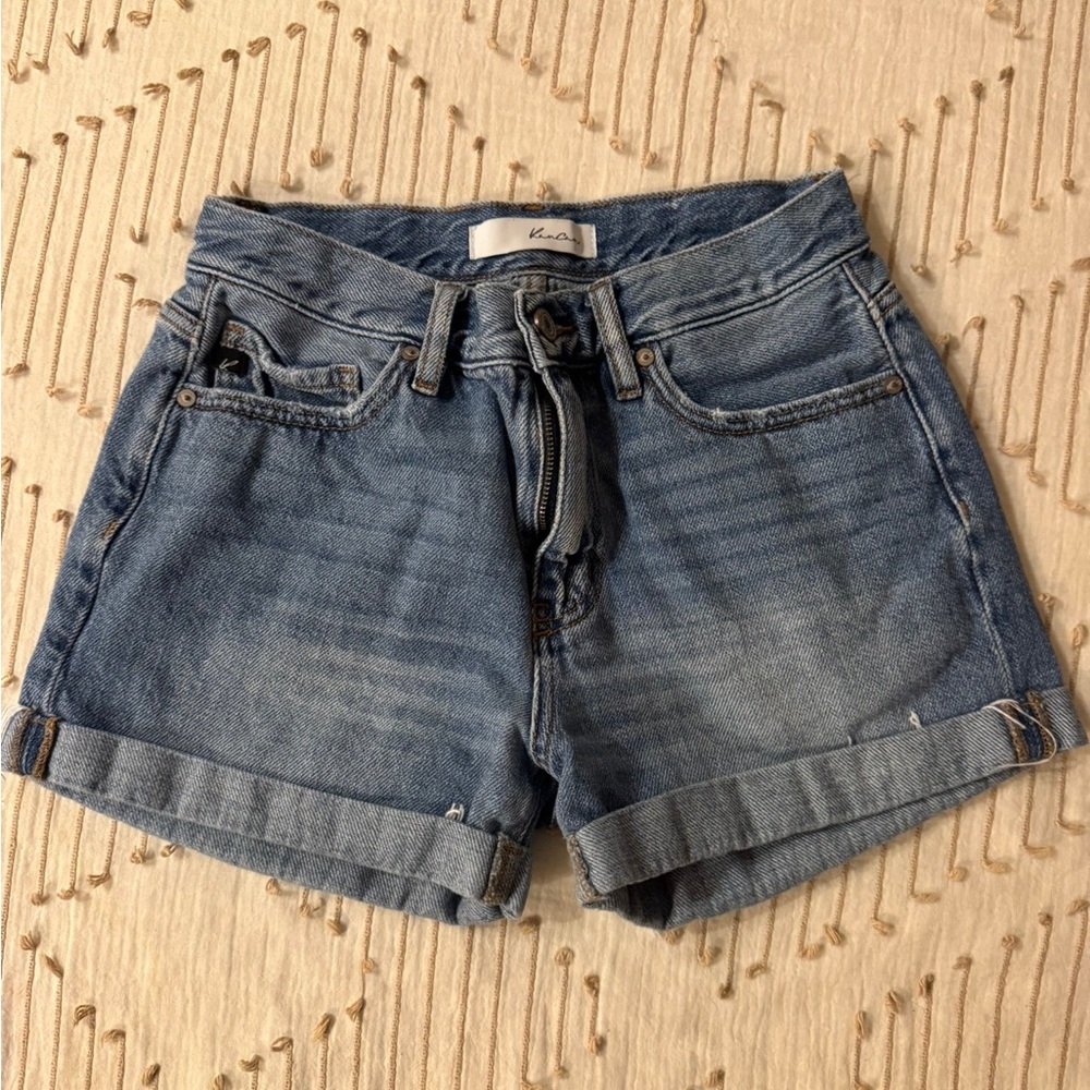 KanCan Women's Light Blue Rolled Hem Denim Shorts